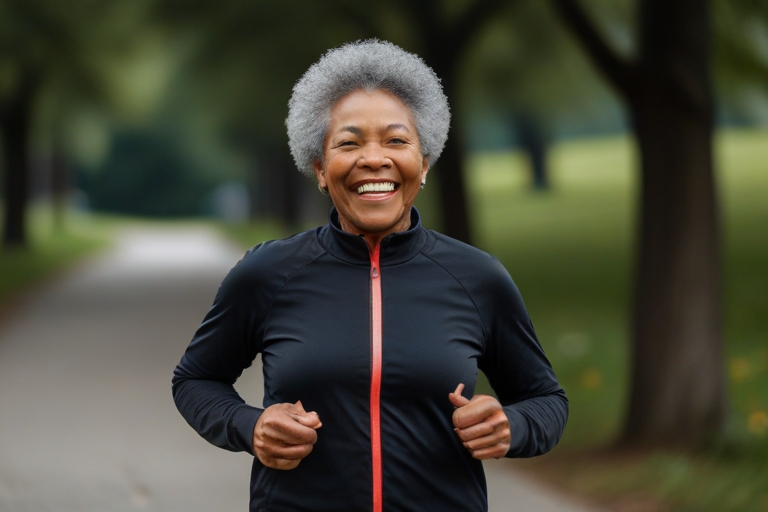 Default_A_black_elderly_woman_happily_taking_a_jog_2